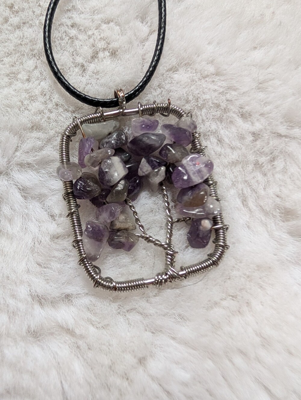 Amethyst Chip Tree of Life Pendant Necklace - Purple